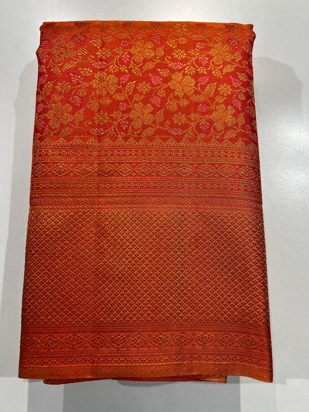 Pure Kanchipuram Handloom Silk Saree in Orange Colour.