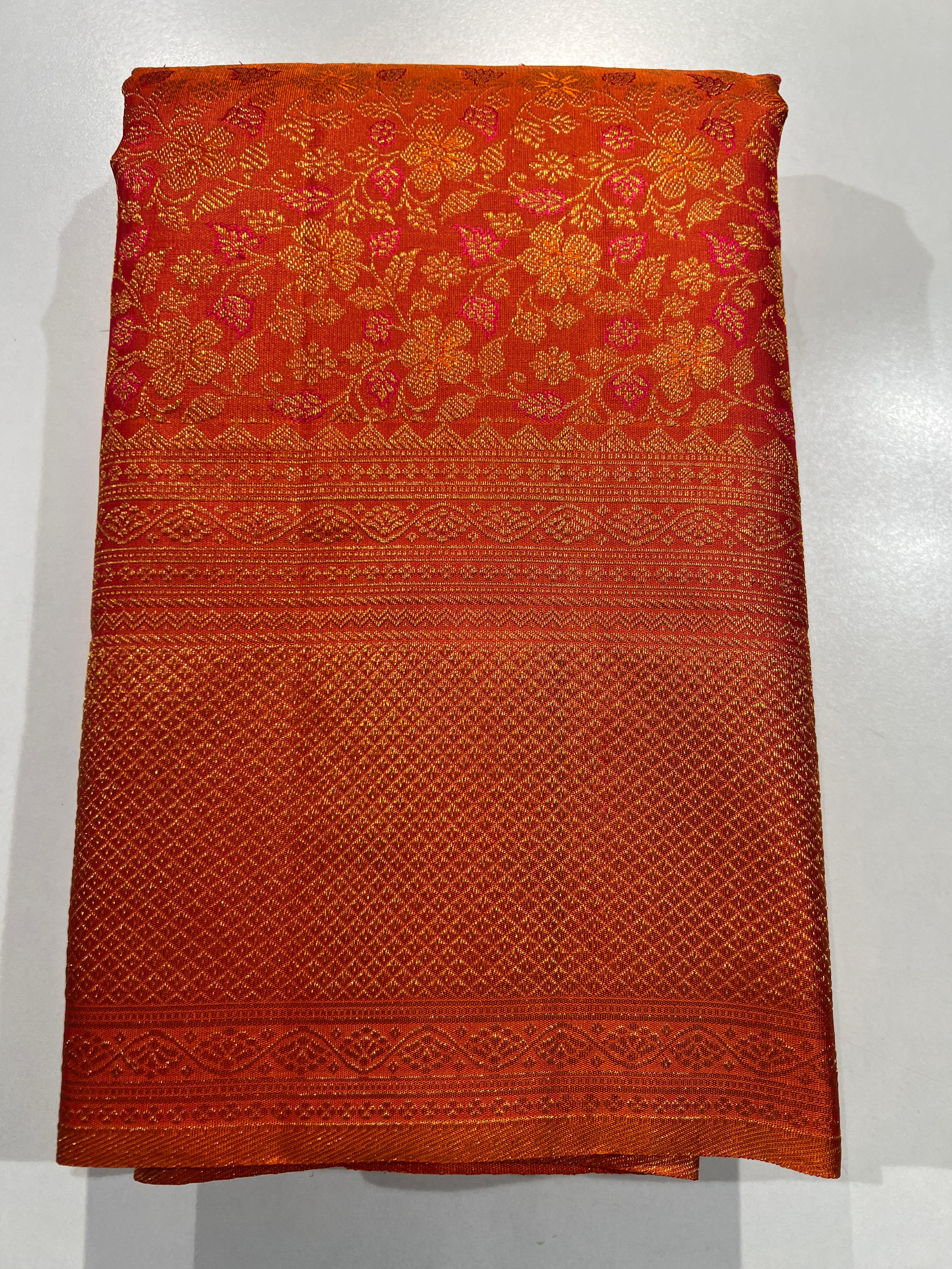 Pure Kanchipuram Handloom Silk Saree in Orange Colour.