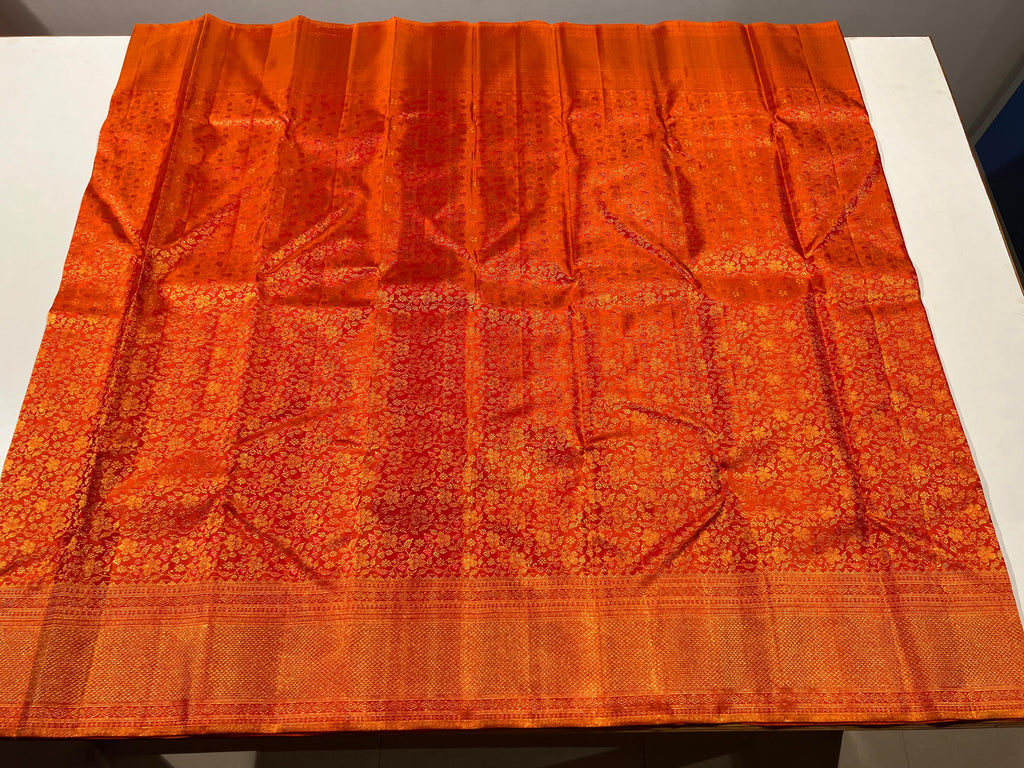 Pure Kanchipuram Handloom Silk Saree in Orange Colour.
