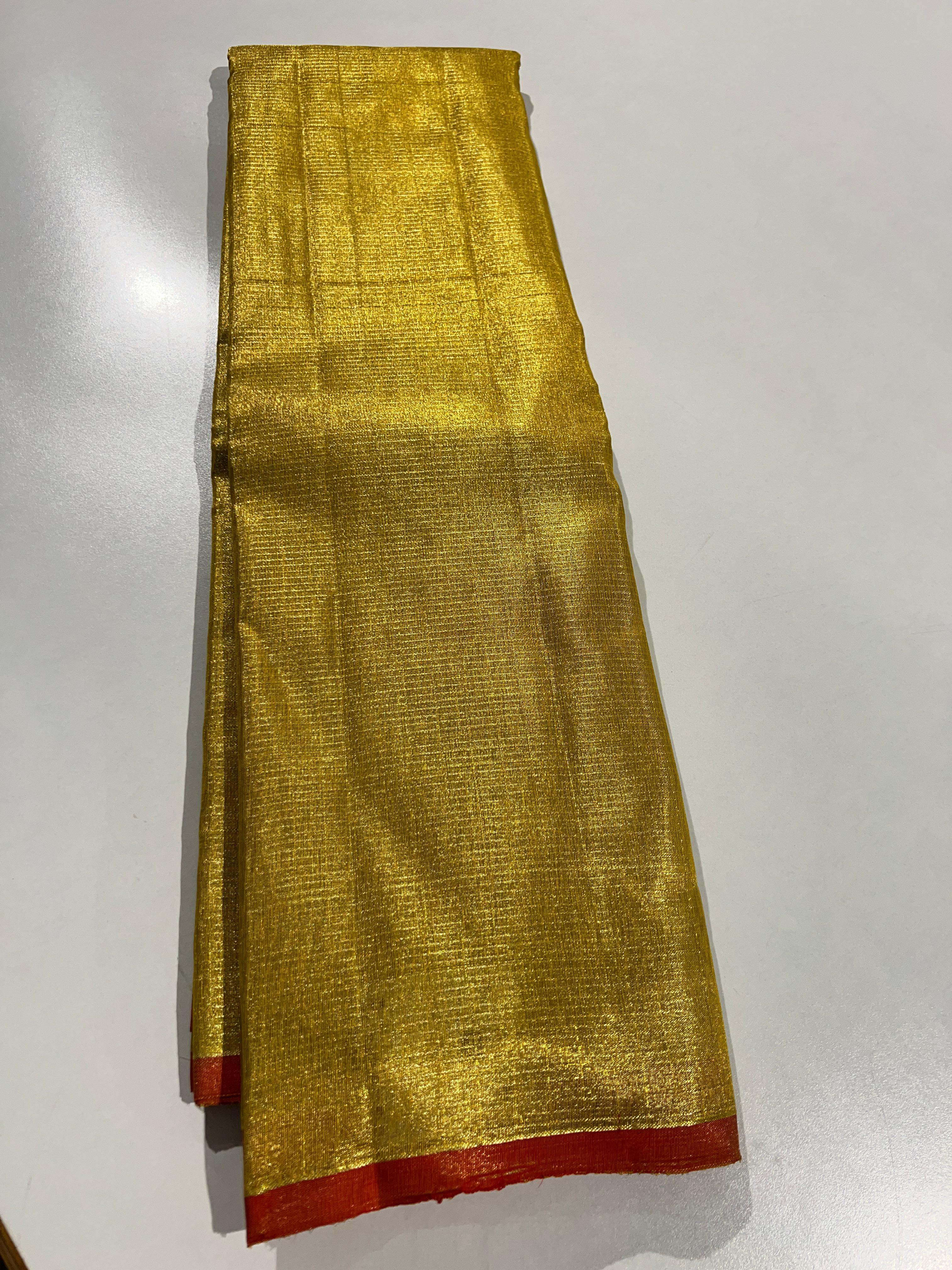 Pure Kanchipuram Handloom Tissue Silk Saree with Gold Zari.