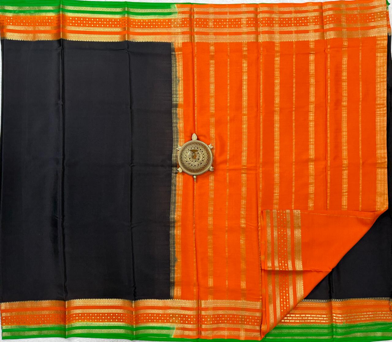 Pure Mysore Handloom Silk Saree with 3D Butta Bentex Border.