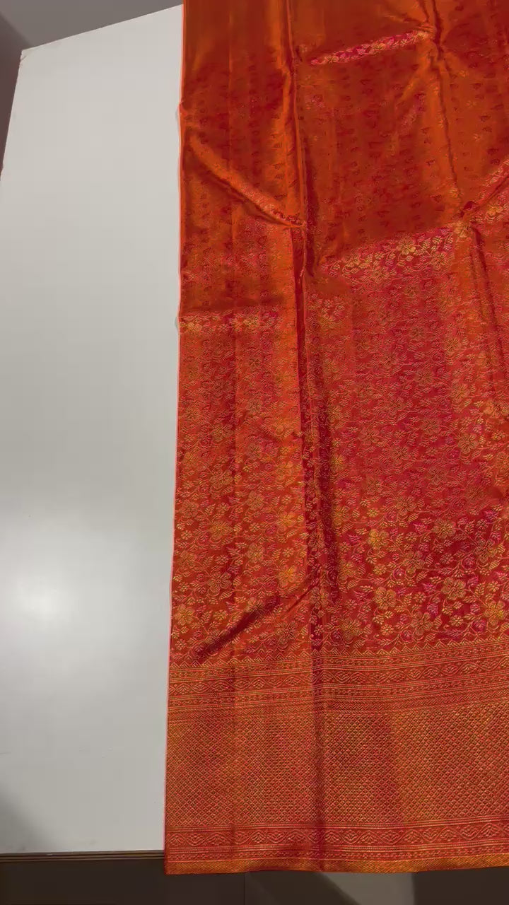 Pure Kanchipuram Handloom Silk Saree in Orange Colour.