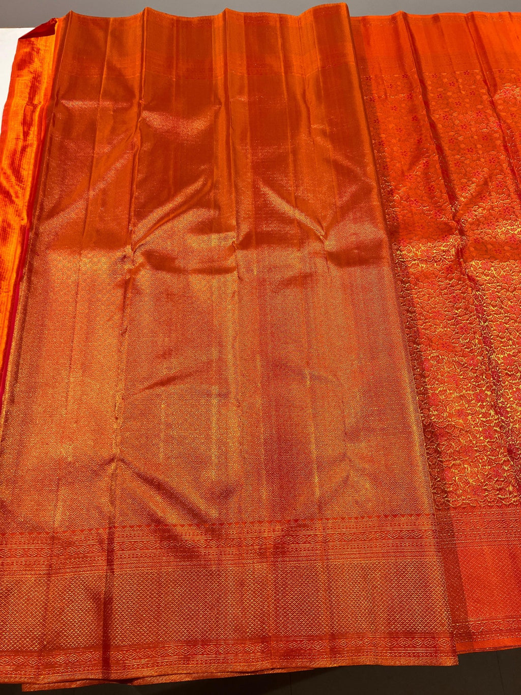 Pure Kanchipuram Handloom Silk Saree in Orange Colour. - Silk Stories