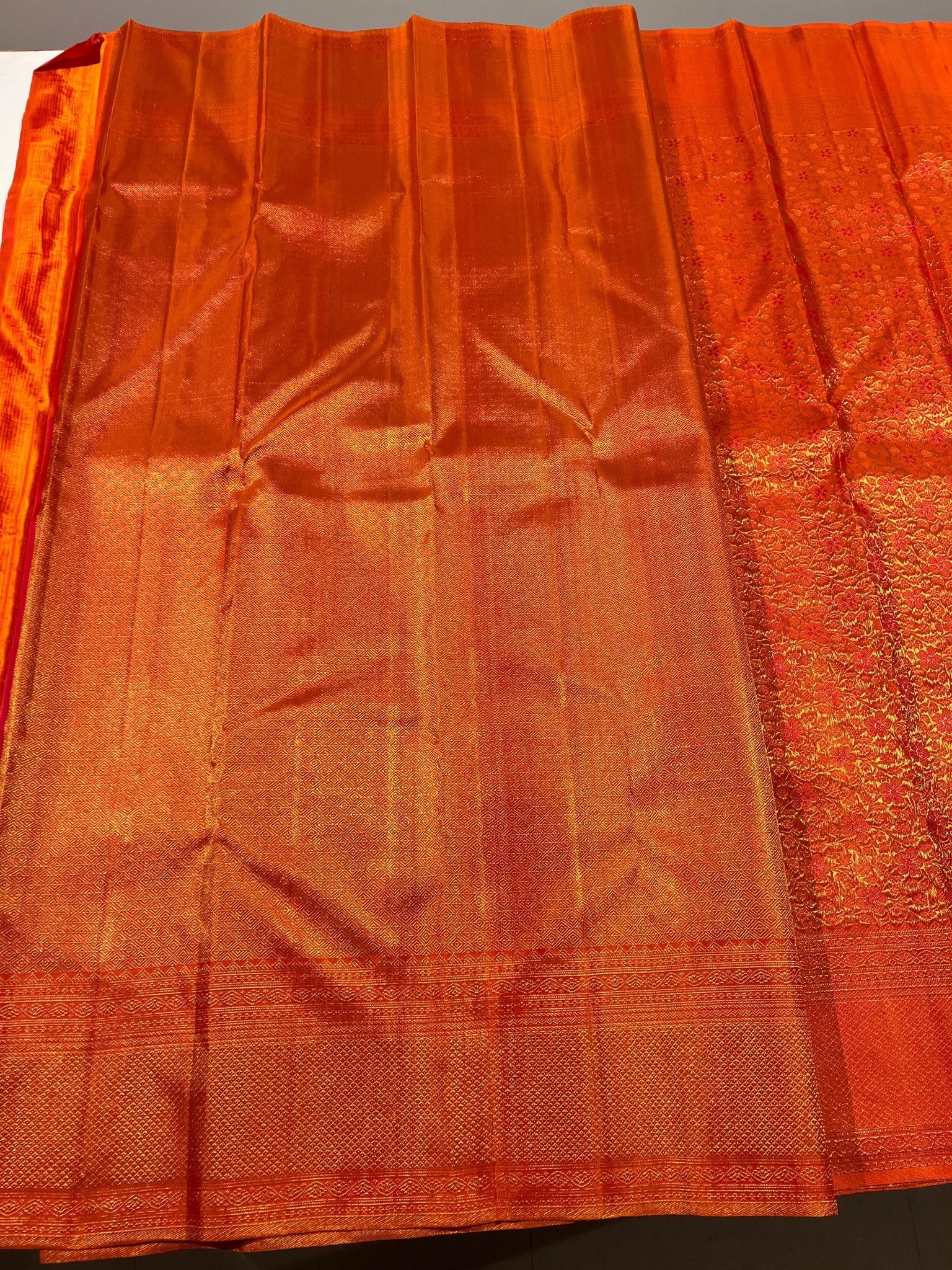 Pure Kanchipuram Handloom Silk Saree in Orange Colour. - Silk Stories