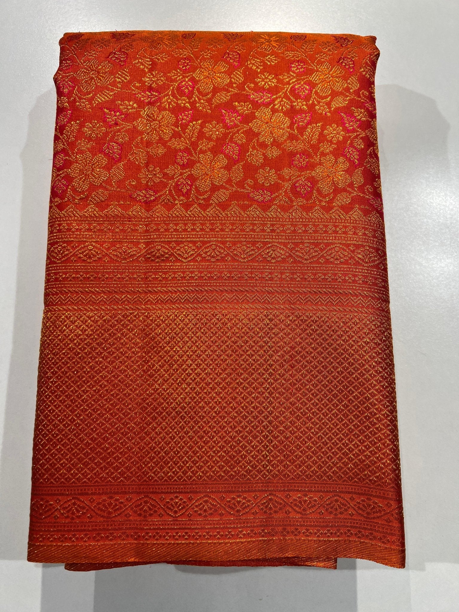 Pure Kanchipuram Handloom Silk Saree in Orange Colour. - Silk Stories