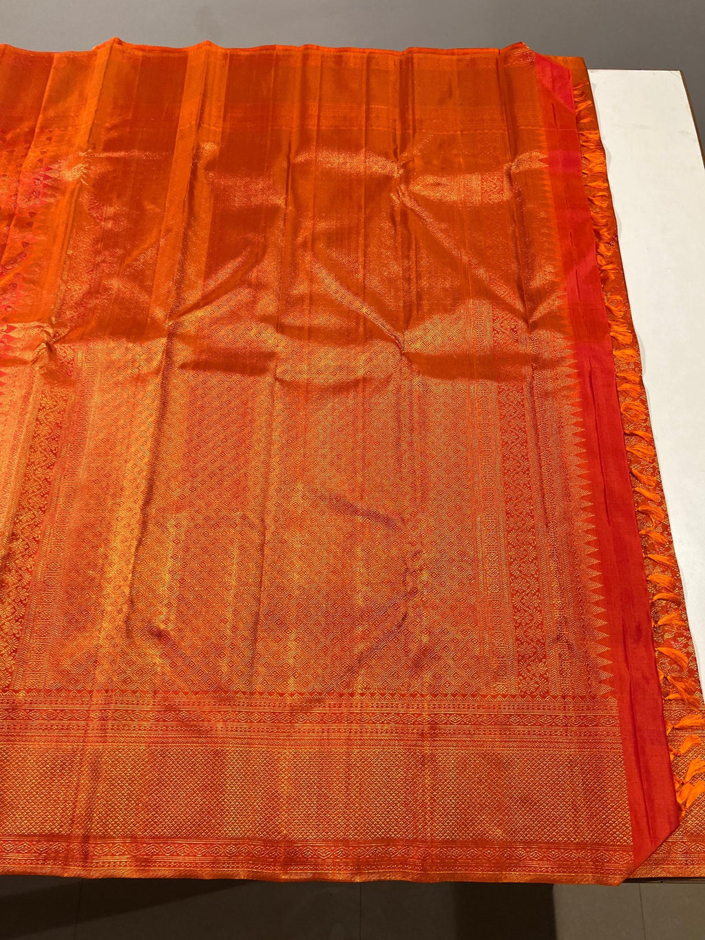 Pure Kanchipuram Handloom Silk Saree in Orange Colour. - Silk Stories