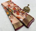 Pure Mysore Silk SareePure Mysore Silk Saree | Kalamkari Brocade, Silver Tree Border | Silk Mark Certified, Festive Wear - Silk Stories