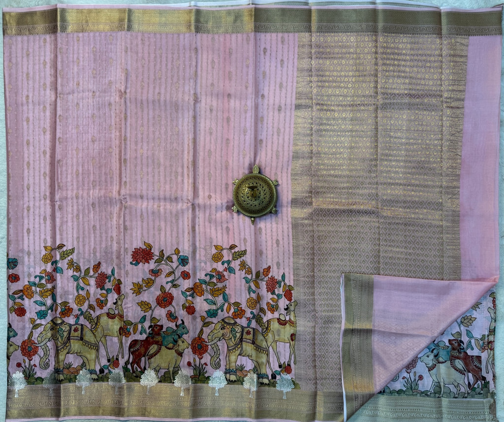 Pure Mysore Silk SareePure Mysore Silk Saree | Kalamkari Brocade, Silver Tree Border | Silk Mark Certified, Festive Wear - Silk Stories