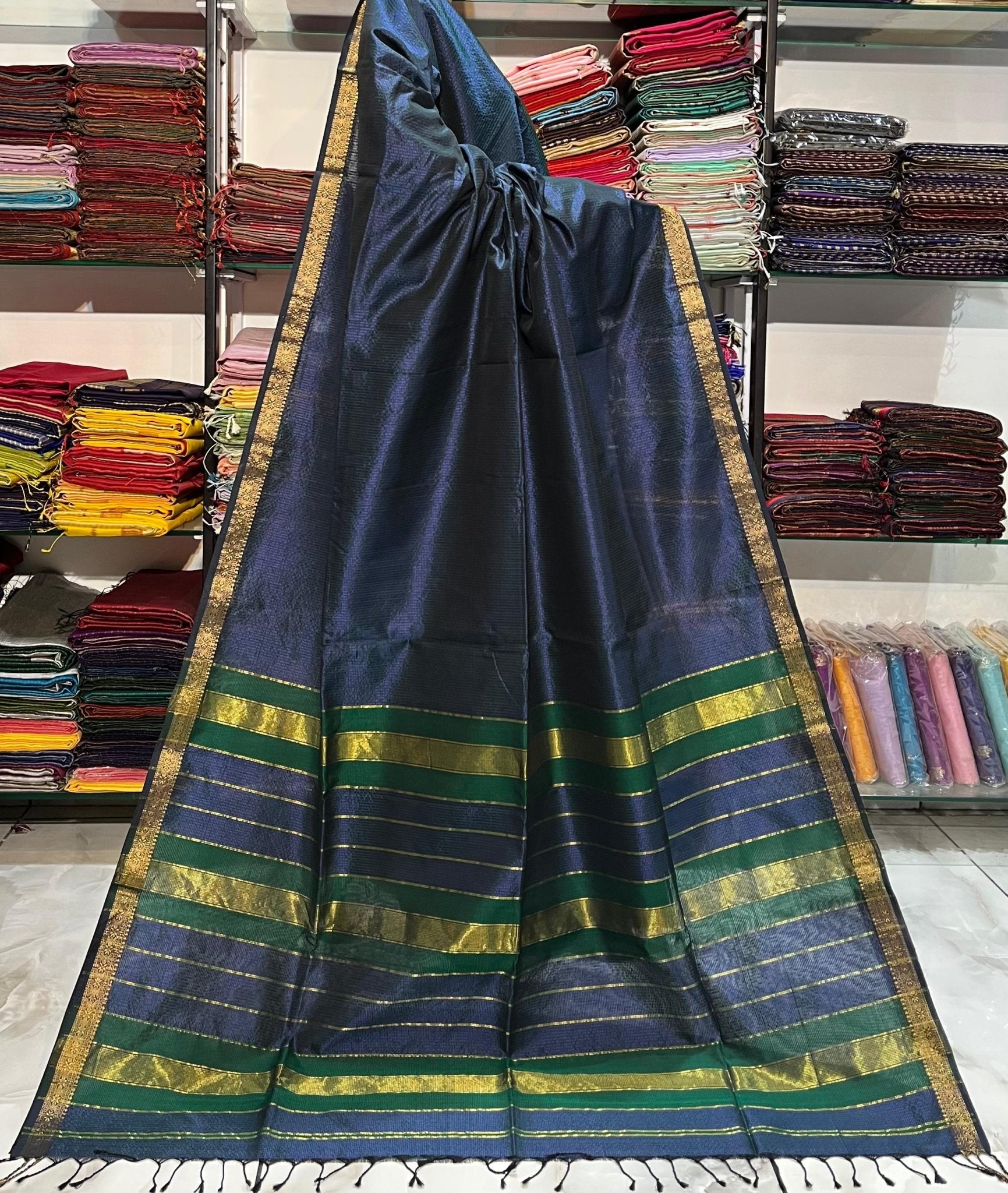 Traditional Pure Maheshwari Handwoven Mulberry Reshmi Saree – Silk Cotton Blend | Festive & Wedding Wear - Silk Stories