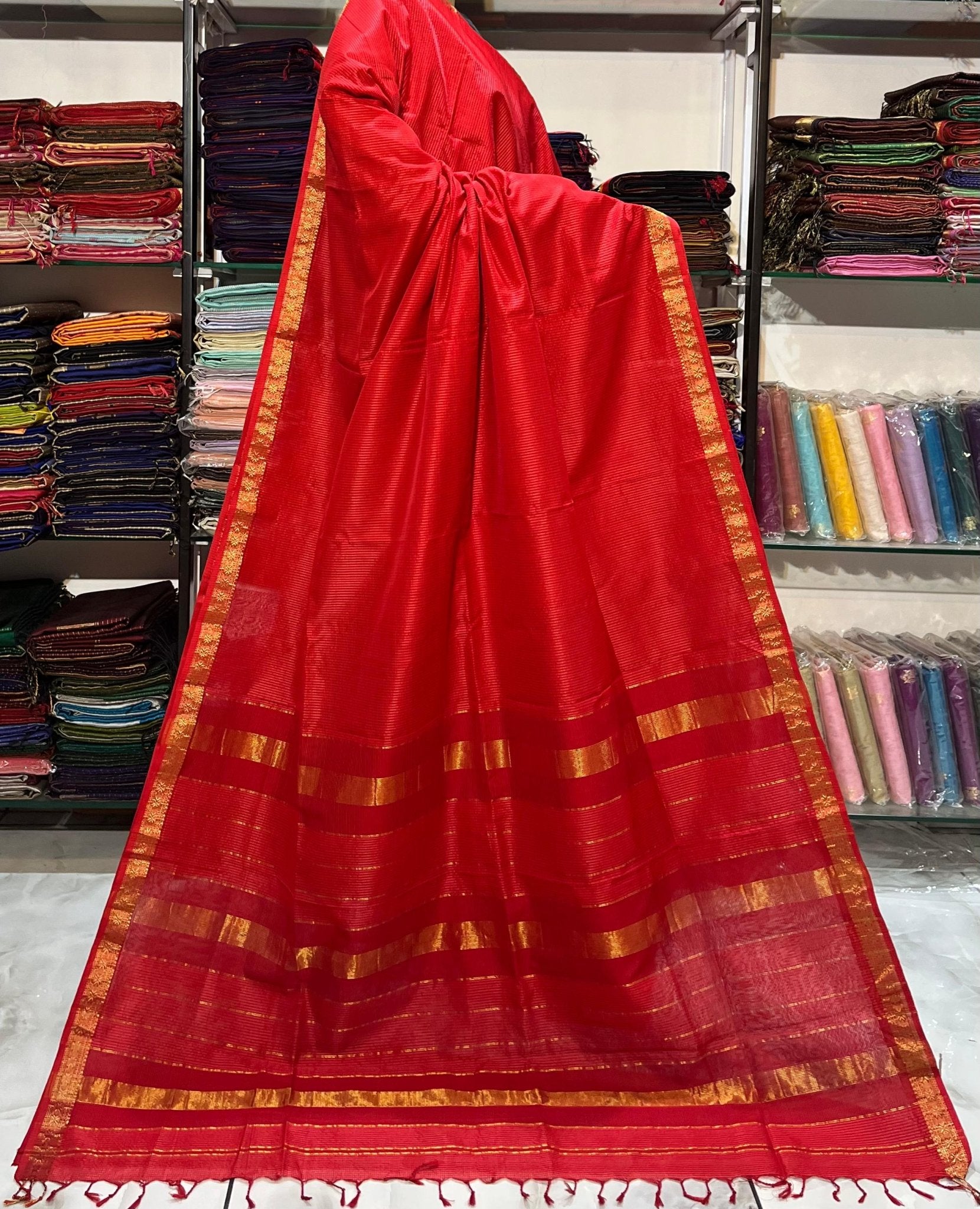 Traditional Pure Maheshwari Handwoven Mulberry Reshmi Saree – Silk Cotton Blend | Festive & Wedding Wear - Silk Stories